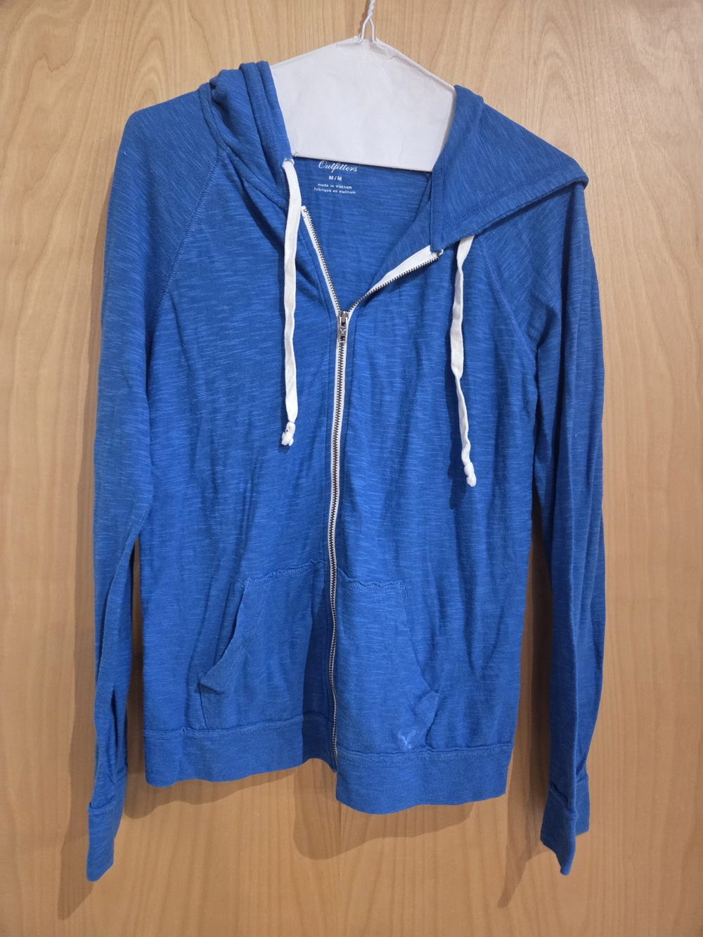 American Eagle Outfitters Blue Zip-Up Hoodie with White Drawstrings